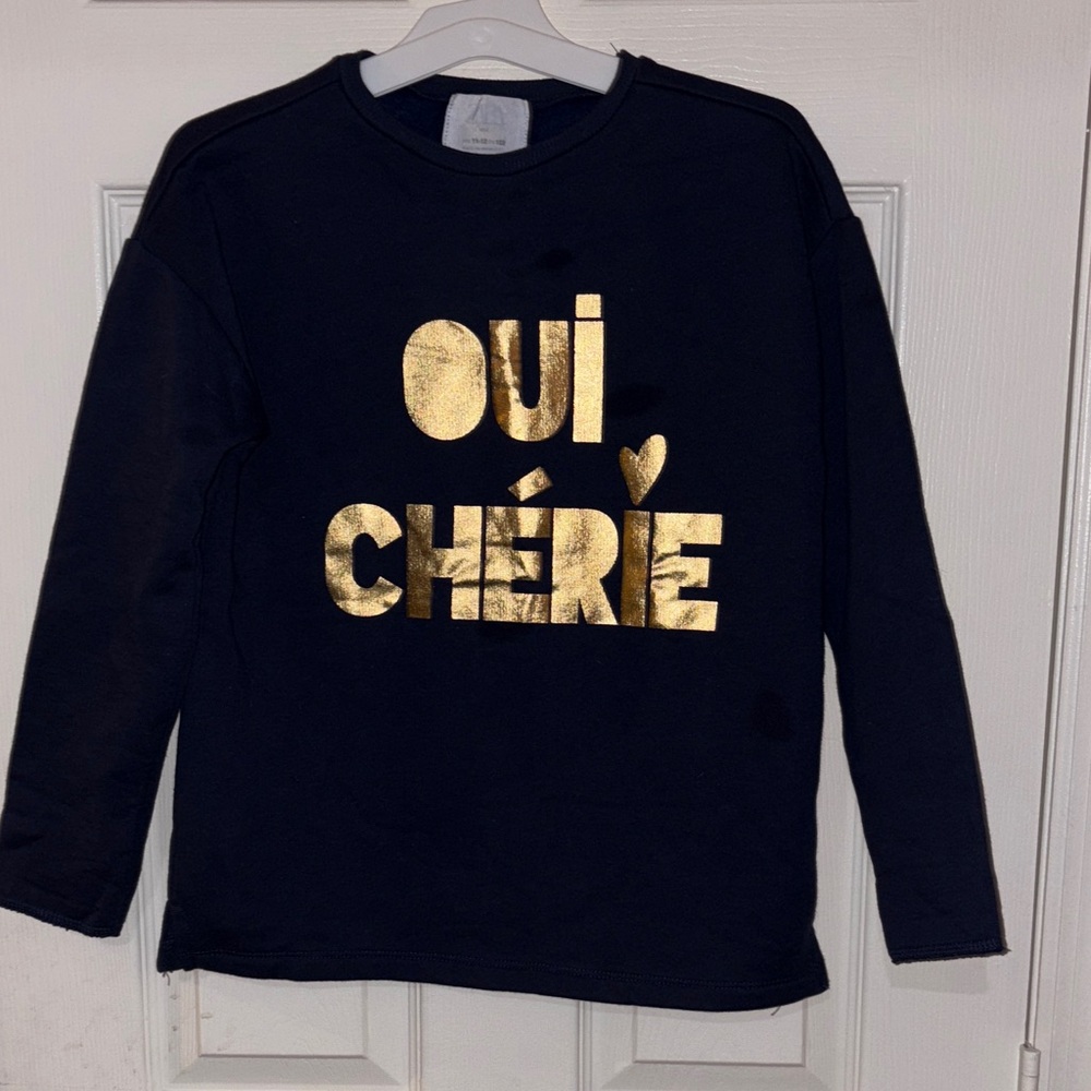Zara Kids navy blue Long Sleeve Tee with Gold Print size 11-12